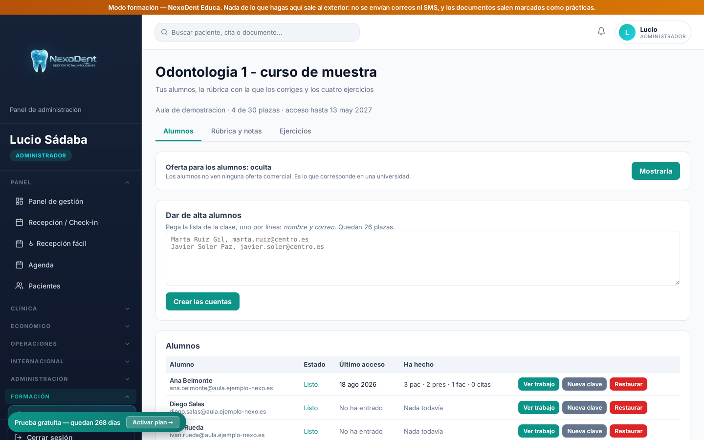 El aula con la lista de alumnos