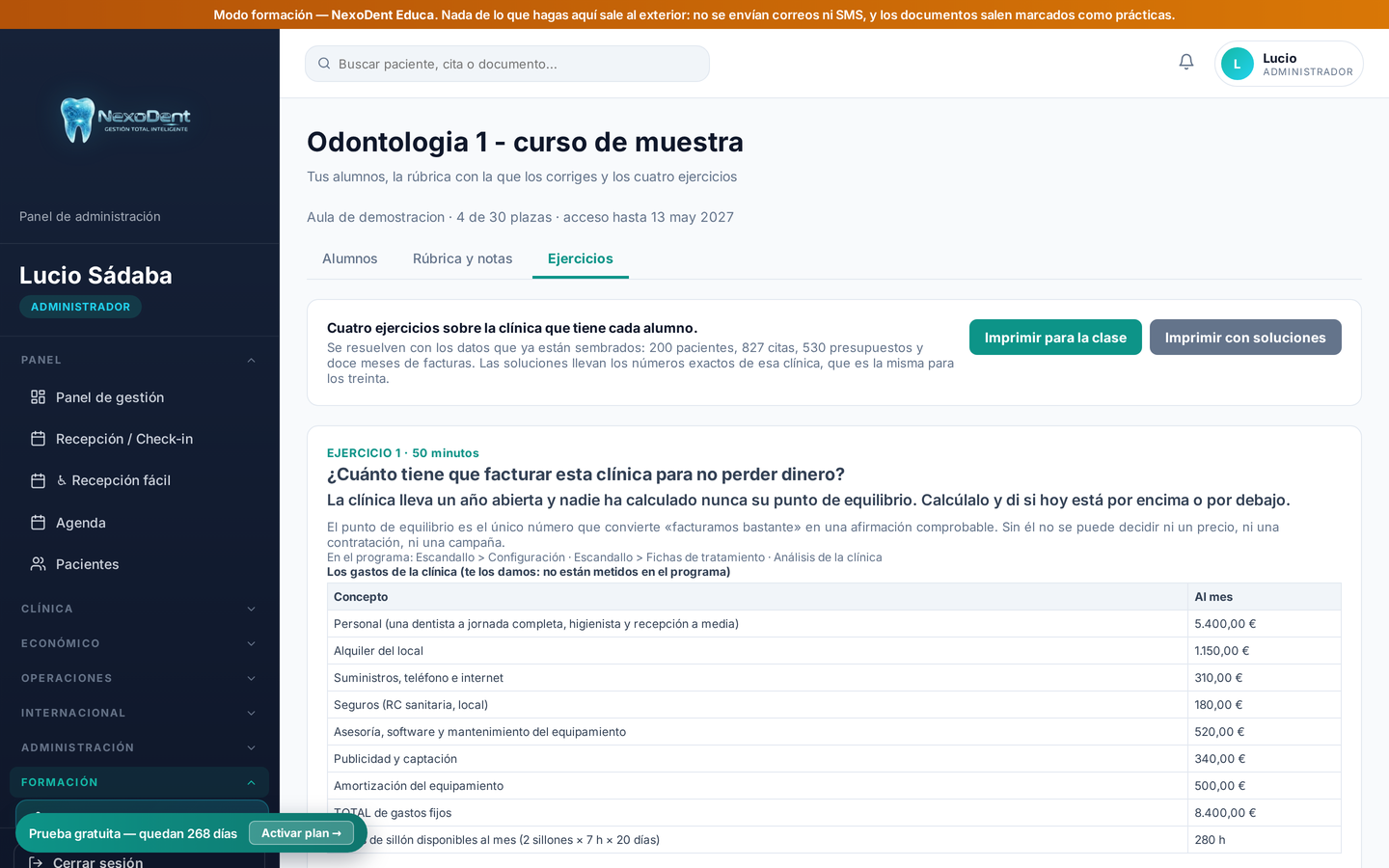 Los cuatro ejercicios con sus datos y su solución