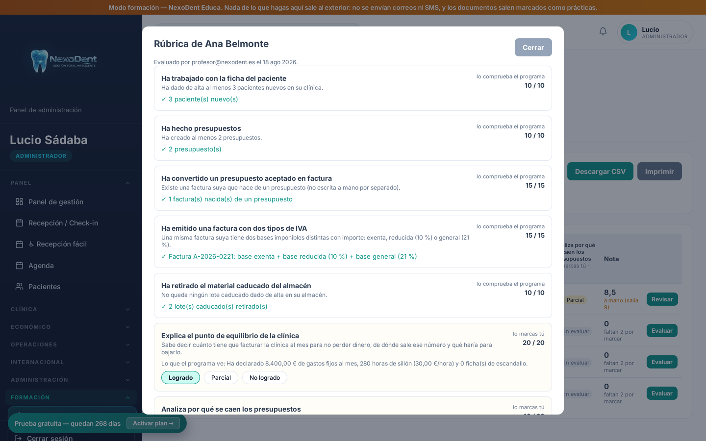 La rúbrica de una alumna, criterio por criterio
